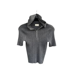 Adanola Rib Knit Quarter Zip Hooded Top in Graphite Grey